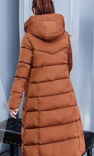 Load image into Gallery viewer, Womens Classic Puffer Hooded Long Coat in Brown
