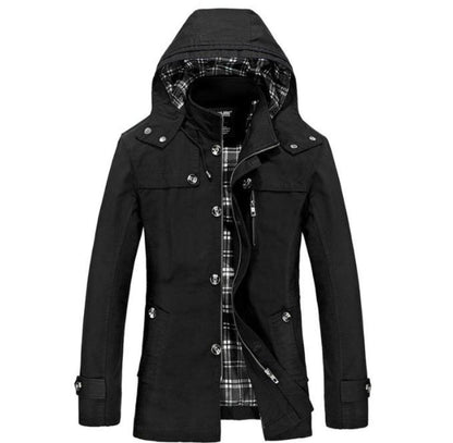 Mens Hooded Mid Length Winter Trench Coat