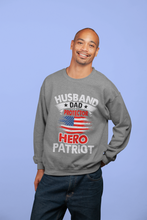 Load image into Gallery viewer, Husband, Dad, Protector, Hero, Patriot Crewneck Sweatshirt
