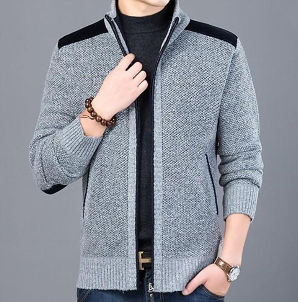 Mens Zipped Up Cardigan with Elbow Patch