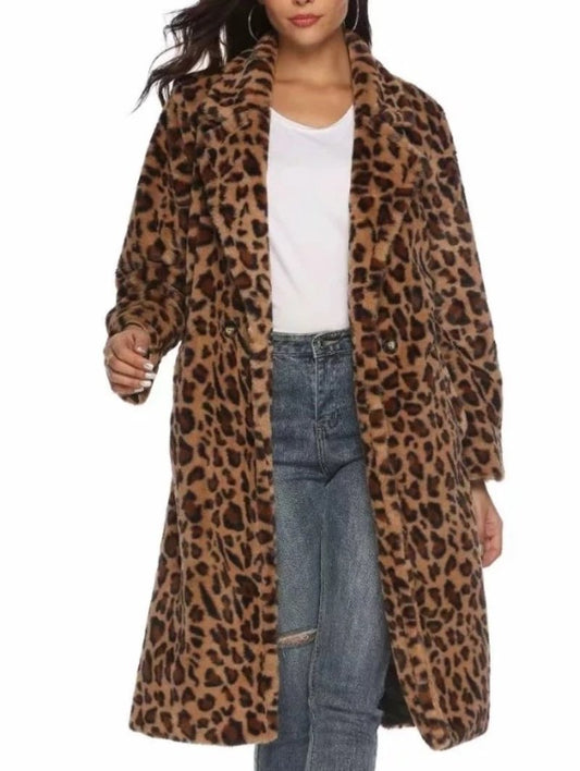 Womens Mid Length Leopard Print Coat