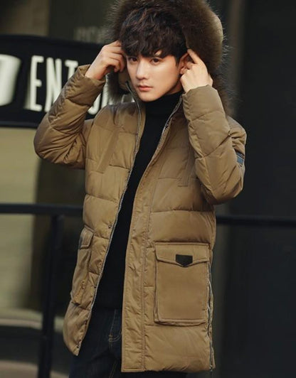 Mens Military Style Winter Faux Fur Hooded Coat