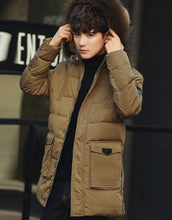 Load image into Gallery viewer, Mens Military Style Winter Faux Fur Hooded Coat
