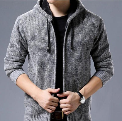Mens Zipped Up Hooded Jacket in Gray