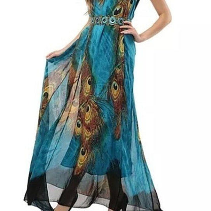 One Piece Long Peacock Sleeveless Dress