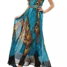 Load image into Gallery viewer, One Piece Long Peacock Sleeveless Dress
