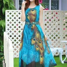 Load image into Gallery viewer, One Piece Long Peacock Sleeveless Dress
