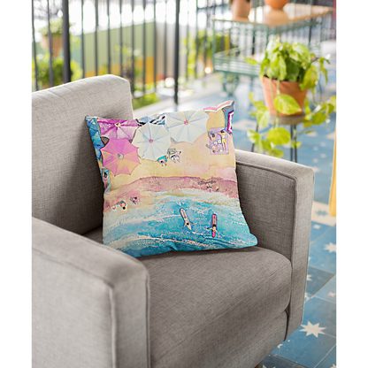 Colorful Day at the Beach Square Pillow - 4 Sizes