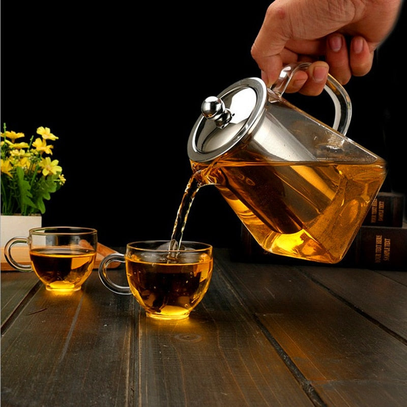 Heat Resistant Glass Tea Pot with Stainless Steel Filter Basket