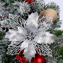 Load image into Gallery viewer, Christmas Tree Decoration Hanging Glitter Flowers 10 Pcs Set
