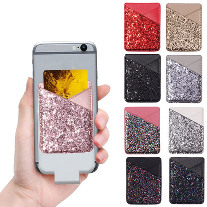 Universal Sequins Card Holder Stick On Pouch For Cell Phone Case