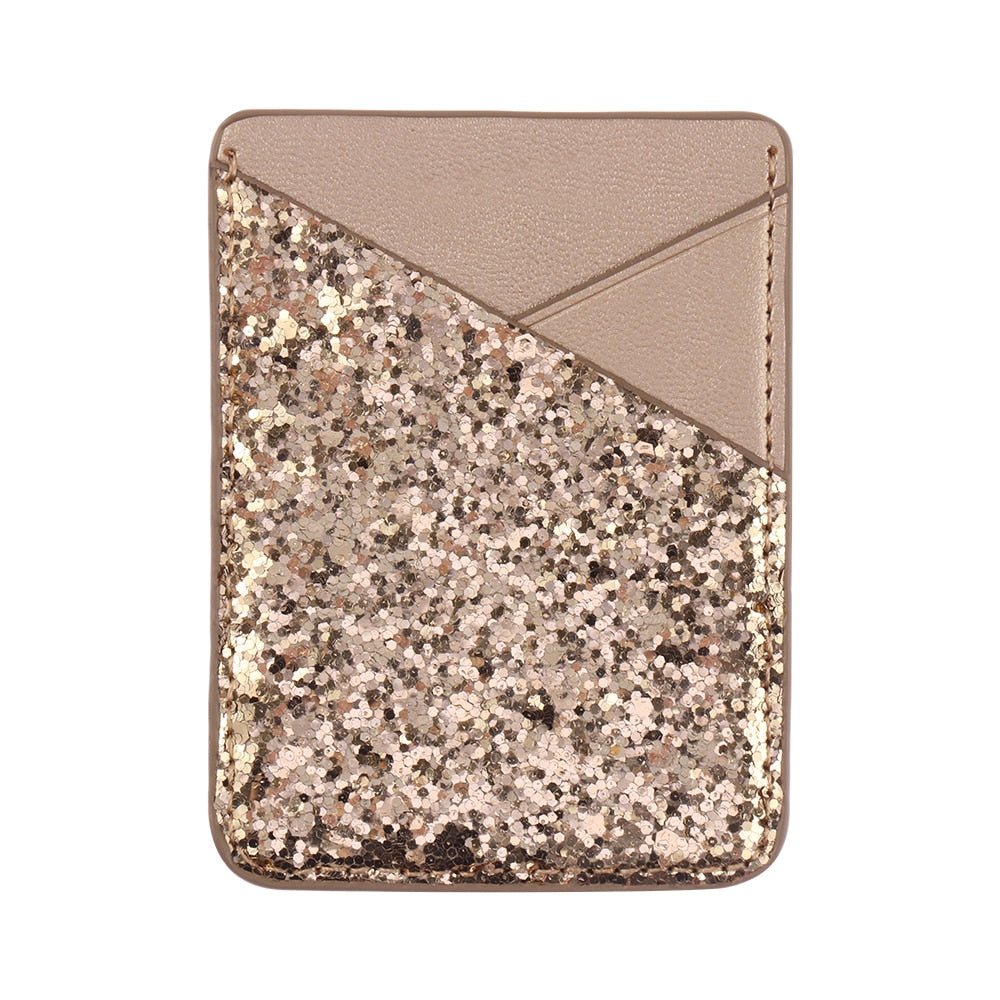 Universal Sequins Card Holder Stick On Pouch For Cell Phone Case
