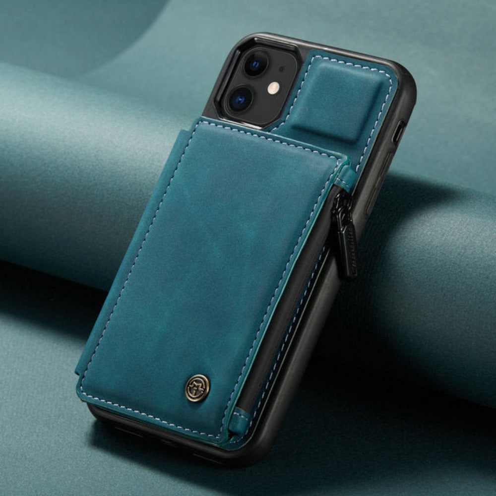 Slim Zipper Wallet Back Case For iPhone 11 to 15 series