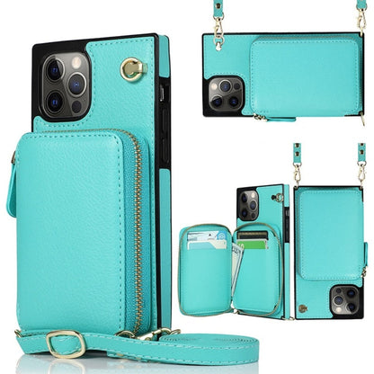 Zipper Wallet Case with Adjustable Crossbody Strap for iPhone