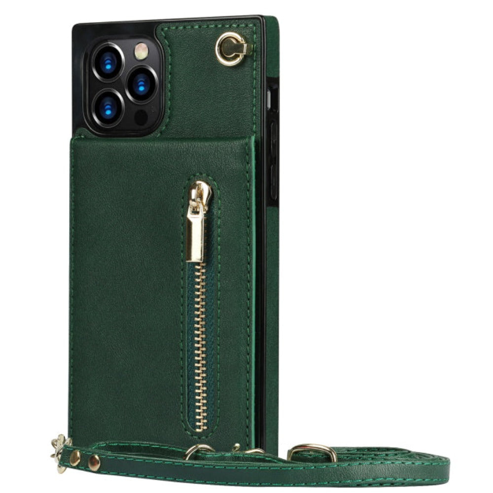 Slim Zipper Wallet Case for iPhone series With Crossbody Strap