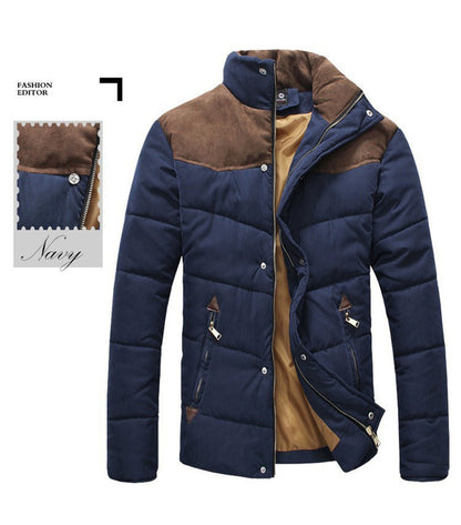 Mens Stand Collar Puffer Jacket in Navy Blue