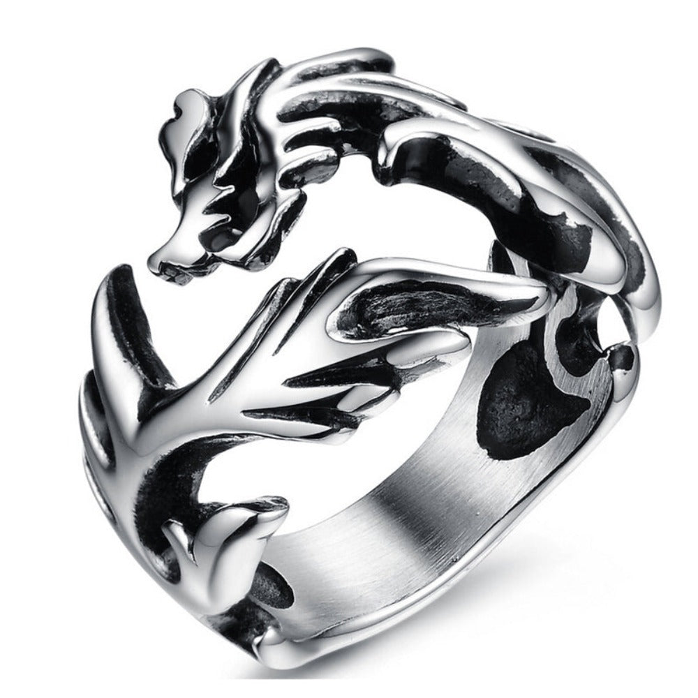Mens Stainless Steel Dragon Flame Design Ring – Onetify
