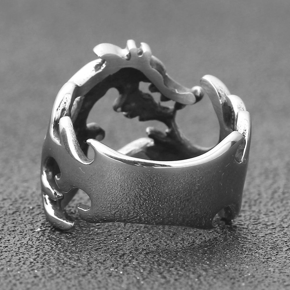 Mens Stainless Steel Dragon Flame Design Ring
