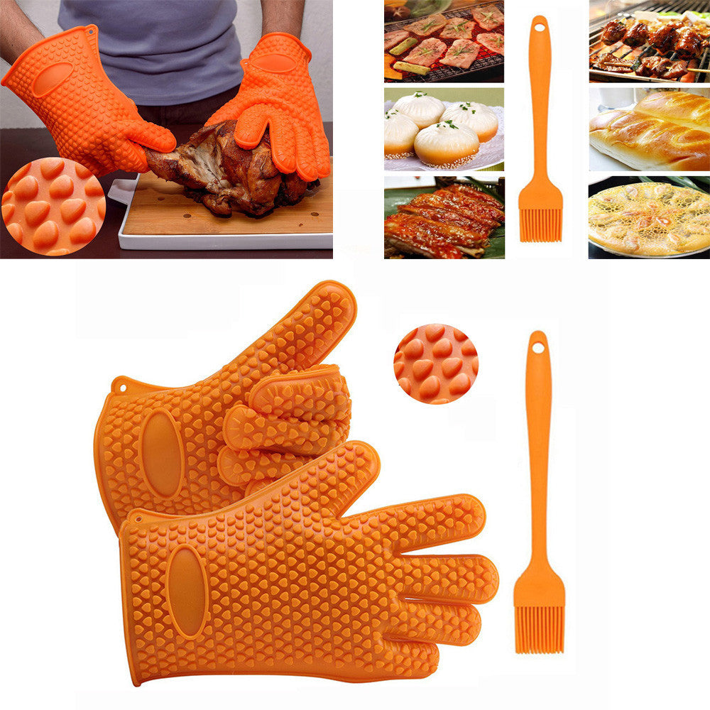 Silicone BBQ /Cooking Gloves Plus Silicone Brush Set