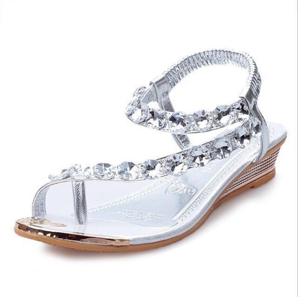 Womens Silver Rhinestone Slip on Sandals