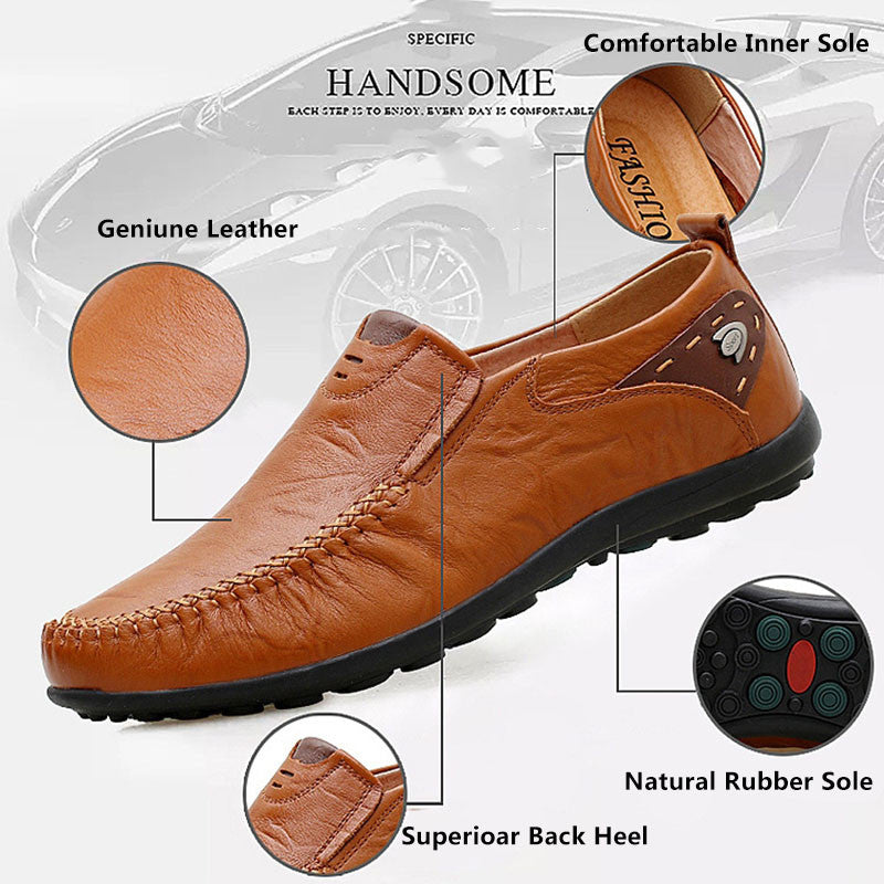 Mens Casual Leather Loafers with Rubber Anti Slippery Surface