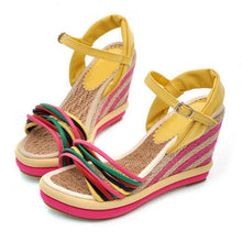 Load image into Gallery viewer, Womens Summer Color Block Criss-cross Platform Sandals
