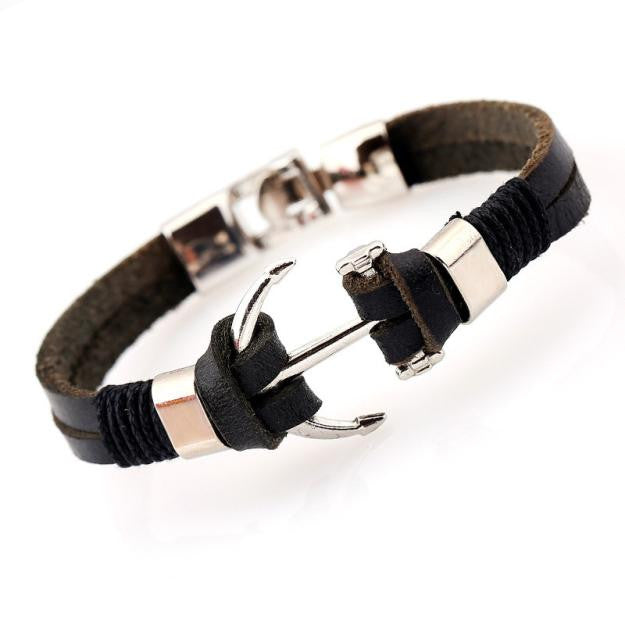Mens Trendy Leather Bracelet  with Anchor Design