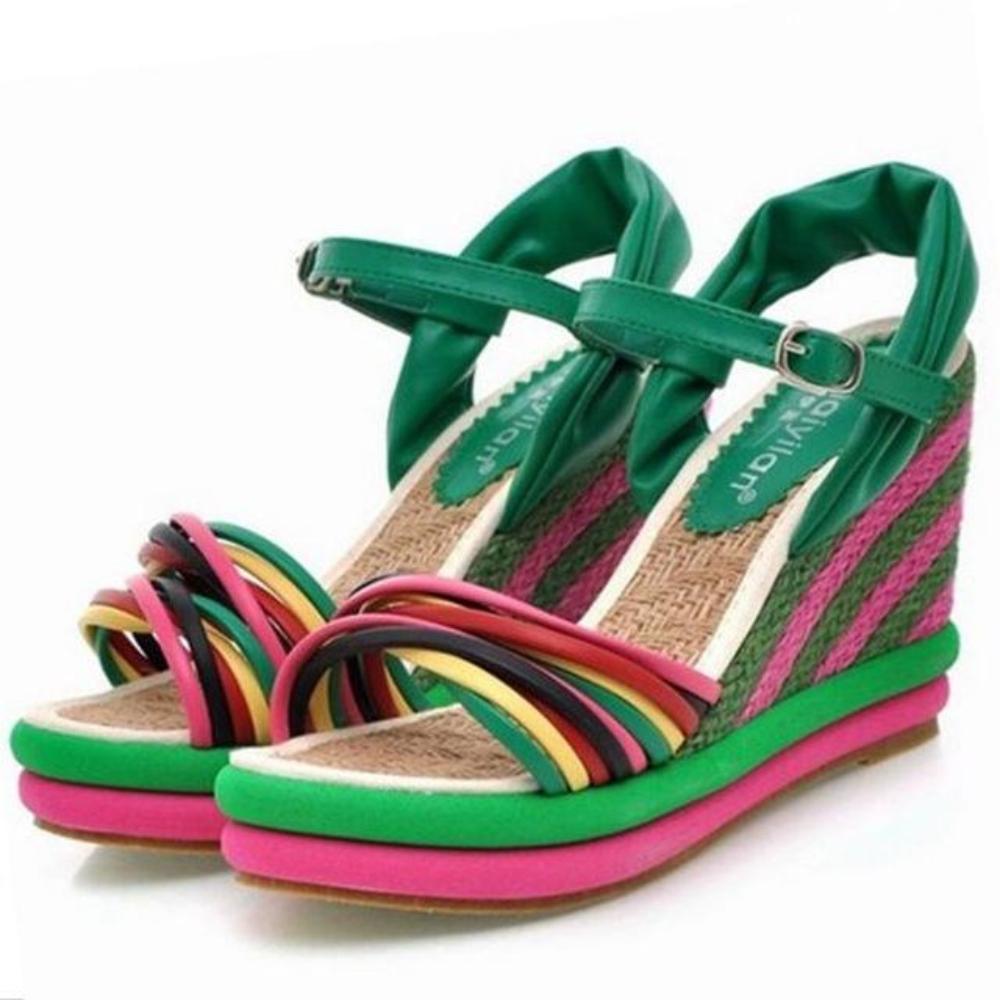 Womens Summer Color Block Criss-cross Platform Sandals