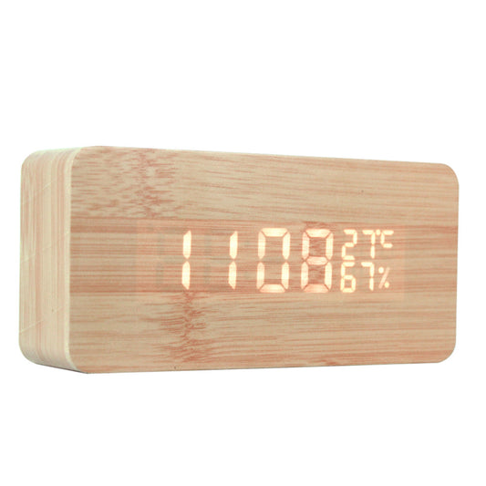 LED Wooden Digital Click with Temperature Display