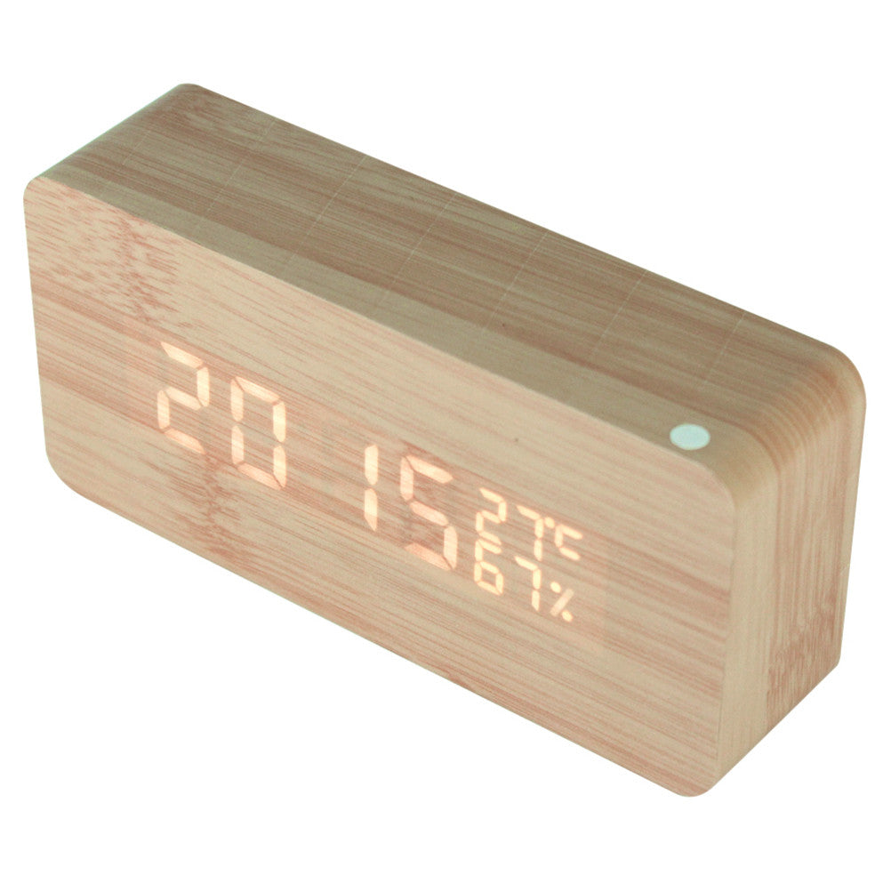 LED Wooden Digital Click with Temperature Display