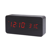 Load image into Gallery viewer, LED Desk Dark Wooden Digital Alarm Clock with Temperature Display
