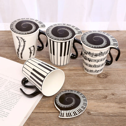 Inspirational Musical Notes Ceramic Coffee Mug with Piano Theme Lid