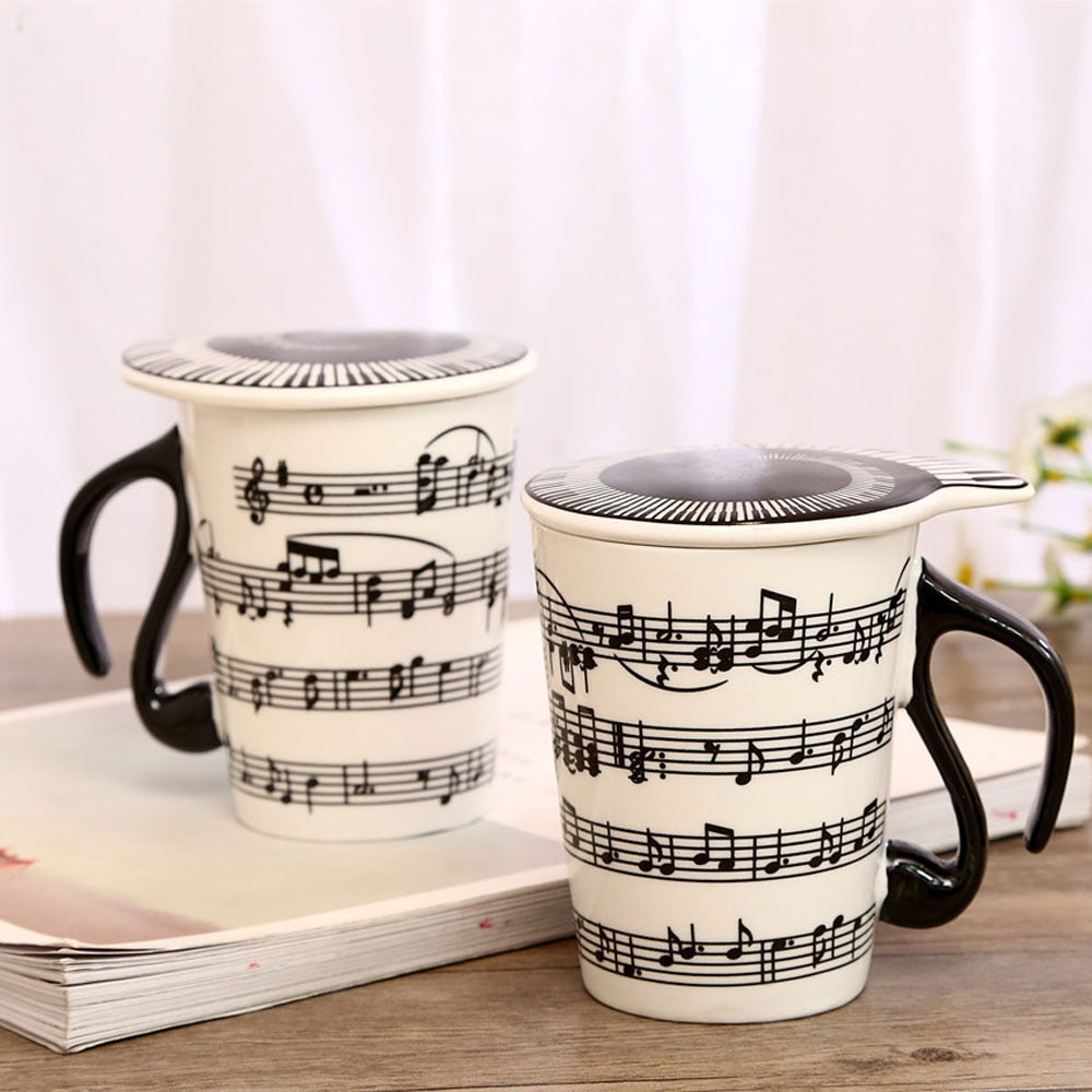 Inspirational Musical Notes Ceramic Coffee Mug with Piano Theme Lid