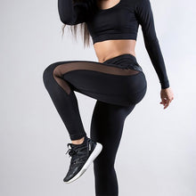 Load image into Gallery viewer, Womens High Waist Black Slim Fit Yoga Leggings with Vegan Leather Details
