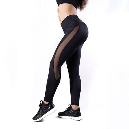 Womens High Waist Black Slim Fit Yoga Leggings with Vegan Leather Details