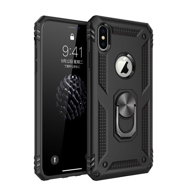 Armor Shockproof Protective Case with Magnetic Ring Holder for iPhone 7, 7Plus, 8, 8Plus, X, XR, XS, XS Max