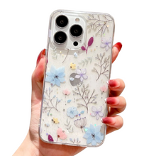 Load image into Gallery viewer, Blue Flowers Sparkly Case for iPhone
