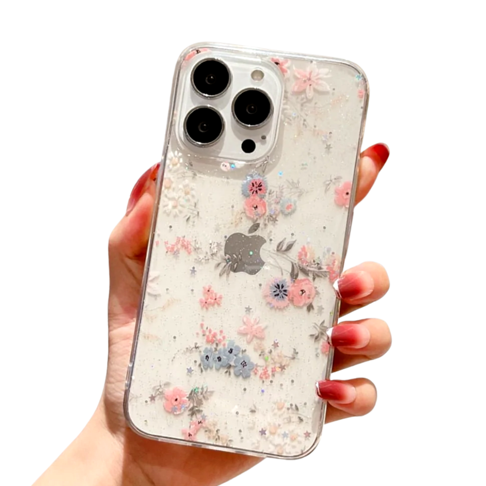 Glitter Clear Case with Daisies for iPhone