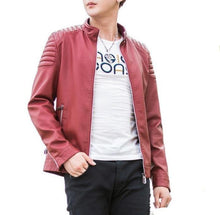 Load image into Gallery viewer, Mens Slim Fit Red Biker Faux Leather Jacket
