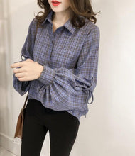 Load image into Gallery viewer, Womens Plaid Shirt with Bell Sleeves
