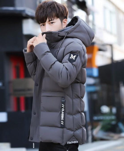 Mens High Collar Puffer Jacket with Removable Hood