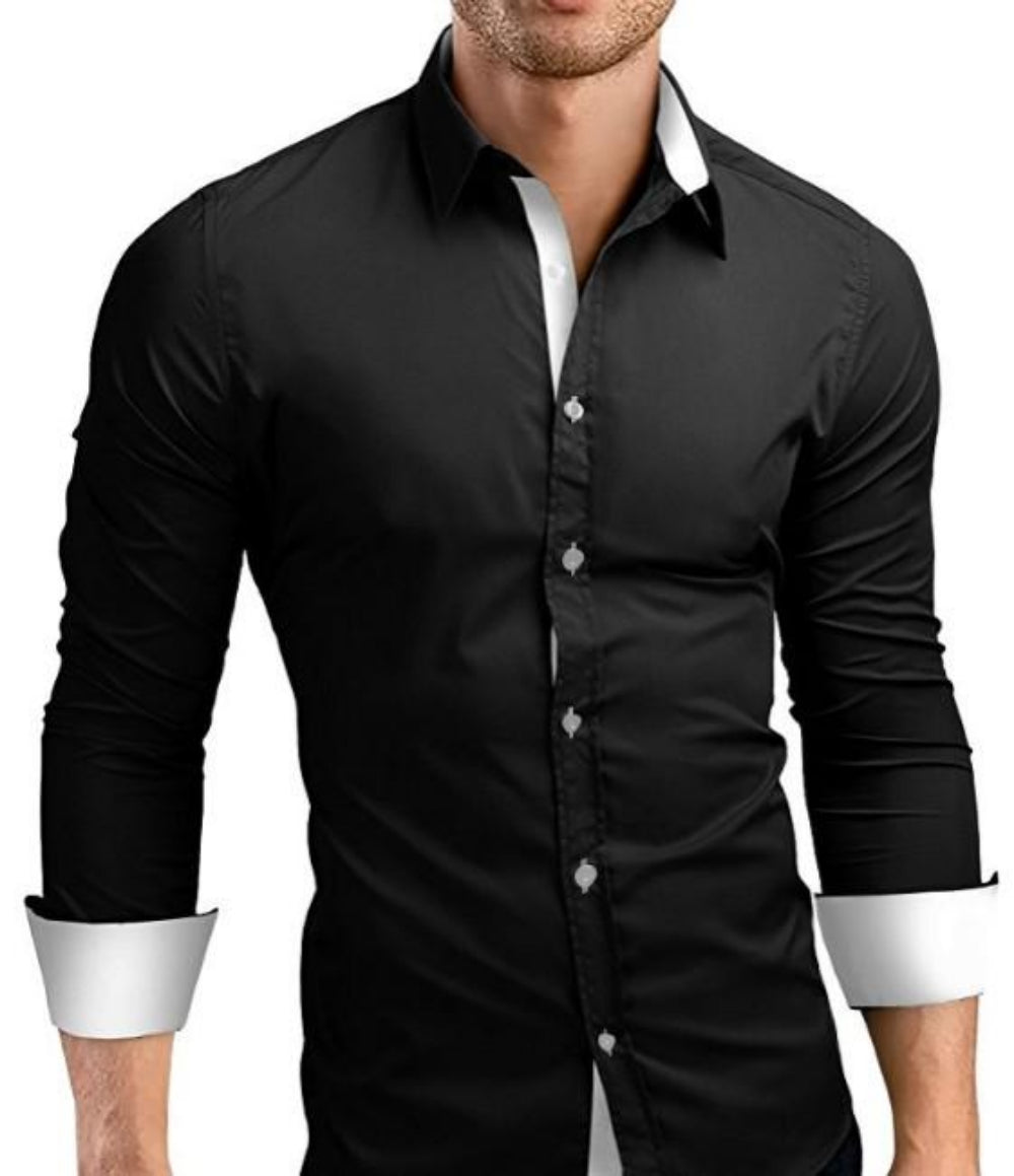 Mens Slim Fit Button Front Long Sleeve Shirt