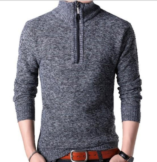 Mens High Collar Sweater with Zipper Design