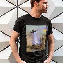 Load image into Gallery viewer, UFO Abducting Cow Jersey Short Sleeve Tee

