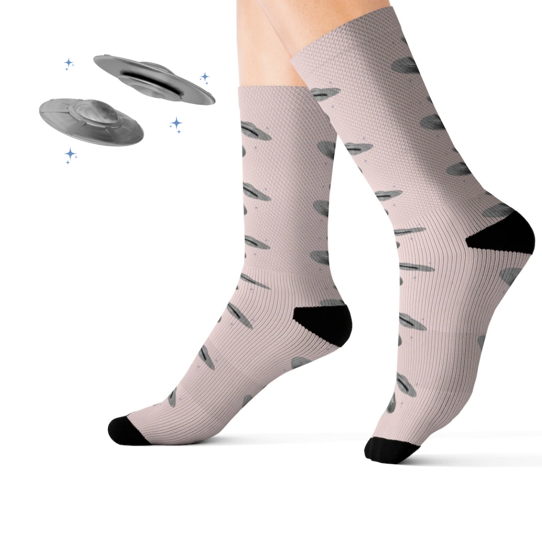 Alien Theme UFO Pink Print Fun Novelty Socks
