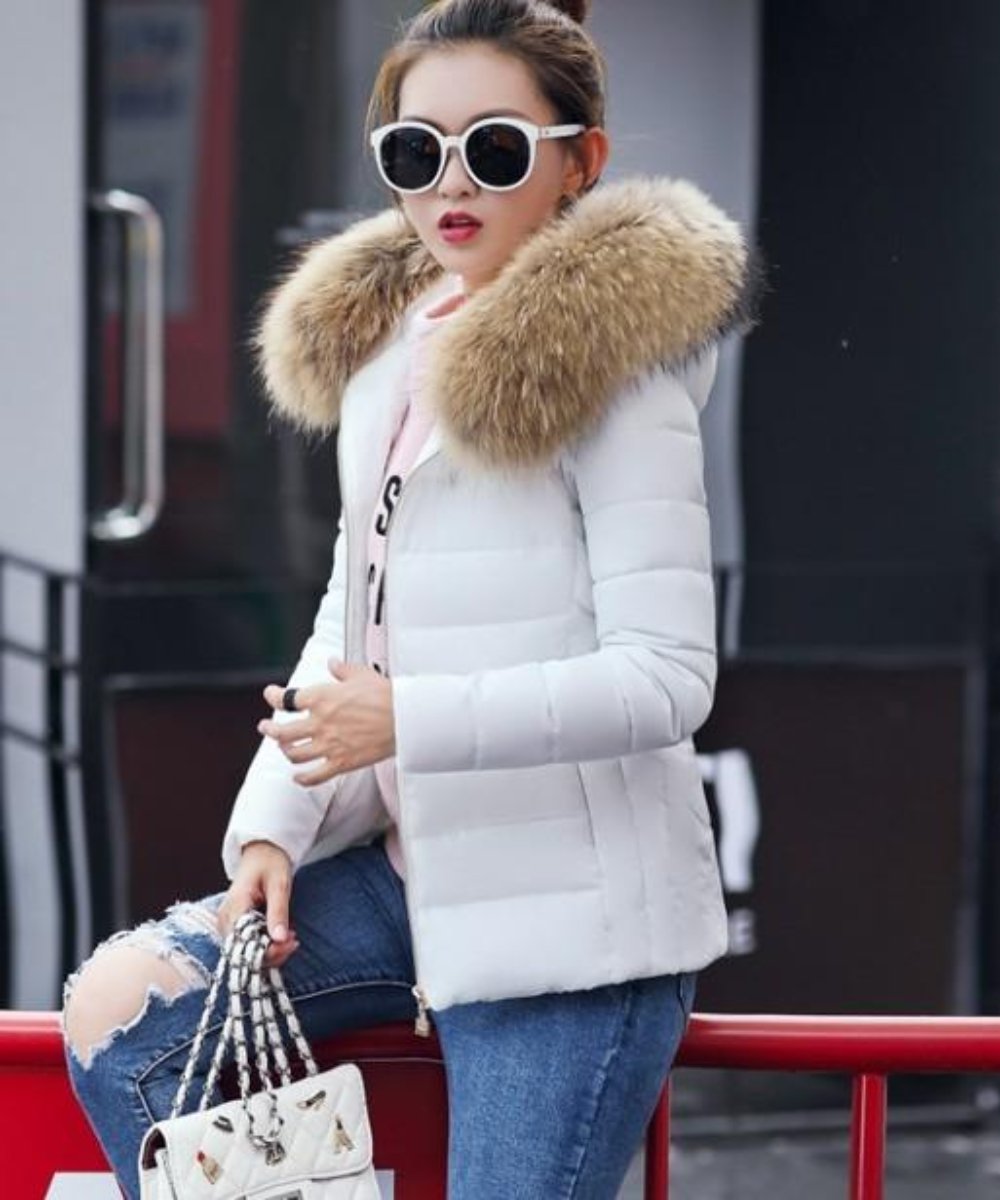 Womens Hooded Slim Fit Winter Zip Up Short Coat