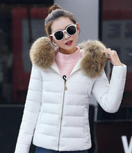 Load image into Gallery viewer, Womens Hooded Slim Fit Winter Zip Up Short Coat in White
