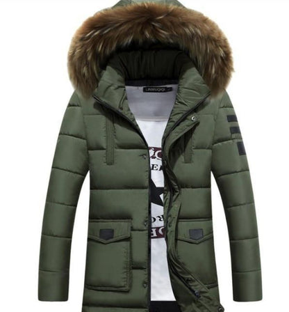 Mens Military Style Winter Faux Fur Hooded Coat