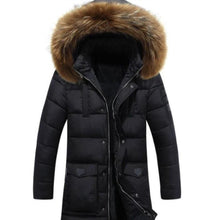 Load image into Gallery viewer, Mens Military Style Winter Faux Fur Hooded Coat in Classic Black
