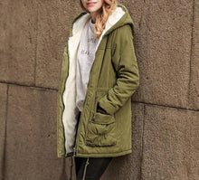 Load image into Gallery viewer, Womens Army Green Hooded Parka Coat
